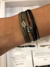 Load image into Gallery viewer, Sterling silver diamond shape featured in taupe with (original with sparkly cord); Paired with Lampsi (ena mikro)