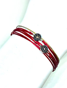Sterling silver double mini burst featured in crimson (original with sparkly cord)