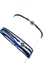 Load image into Gallery viewer, Sterling silver diamond shape featured in navy (mona) (top) and sterling silver diamond shape featured in navy (original with sparkly cord) (bottom)