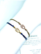Load image into Gallery viewer, Rose gold vermeil lock featured in khaki (mona) (top) and yellow gold vermeil lock featured in navy (mona) (bottom)
