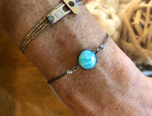 Rhodium vermeil amazonite featured in custom sparkly cord (mona) - custom order at checkout; paired with gold sparkly cords