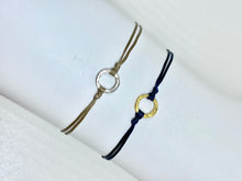 Load image into Gallery viewer, Sterling silver in khaki (left); Yellow gold vermeil in navy (right)