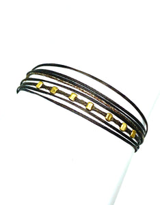Yellow gold vermeil 1 crimp row featured in chocolate (original with sparkly cord)