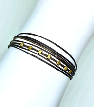 Load image into Gallery viewer, Yellow gold vermeil 1 crimp row featured in chocolate (original with sparkly cord)