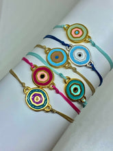 Load image into Gallery viewer, Paezo:  Zamak Enamel Eye Greek Friendship Cord Bracelet