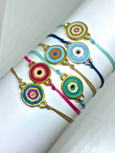 Load image into Gallery viewer, Paezo:  Zamak Enamel Eye Greek Friendship Cord Bracelet