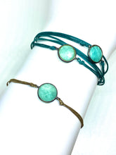 Load image into Gallery viewer, Rhodium vermeil amazonite (theo) featured in teal (original) (top) and rhodium vermeil amazonite featured in khaki (mona) (bottom)