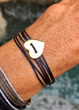 Load image into Gallery viewer, Heart featured in navy with gold sparkly cord