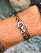 Load image into Gallery viewer, Sterling silver fish featured in taupe with brown-silver sparkly cord