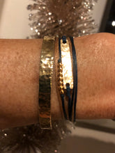 Load image into Gallery viewer, Yellow gold vermeil in navy/champagne custom colors; Paired with AlikiCuff (left)