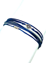 Load image into Gallery viewer, Sterling silver diamond shape featured in navy (original with sparkly cord)