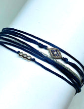 Load image into Gallery viewer, Sterling silver diamond shape featured in navy (original with sparkly cord)