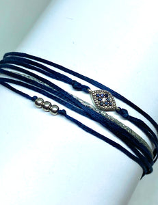 Sterling silver diamond shape featured in navy (original with sparkly cord)