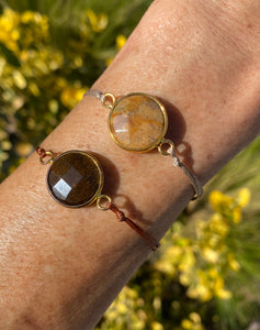 Yellow gold vermeil indian agate featured in rust (mona) (bottom) and light agate featured in khaki (mona) (top)