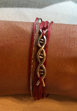 Load image into Gallery viewer, Sterling silver featured in red with a sparkly brown-silver cord