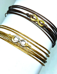 Yellow gold vermeil featured in chocolate (original) (top) and sterling silver featured in champagne (original with sparkly cord) (bottom)