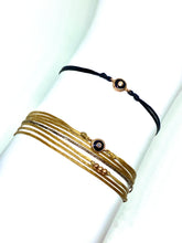 Load image into Gallery viewer, Rose gold vermeil with black enamel: featured in black (mona) (top) and champagne (original with sparkly cord) (bottom)