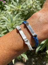 Load image into Gallery viewer, Sterling silver featured in white (left) and blue (right)